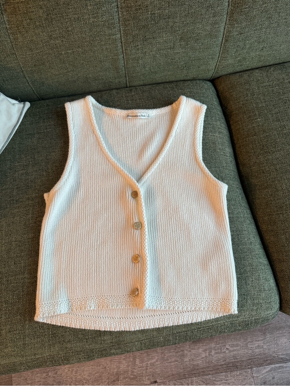 Abercrombie & Fitch Cream V-Neck Button Front Knit Vest